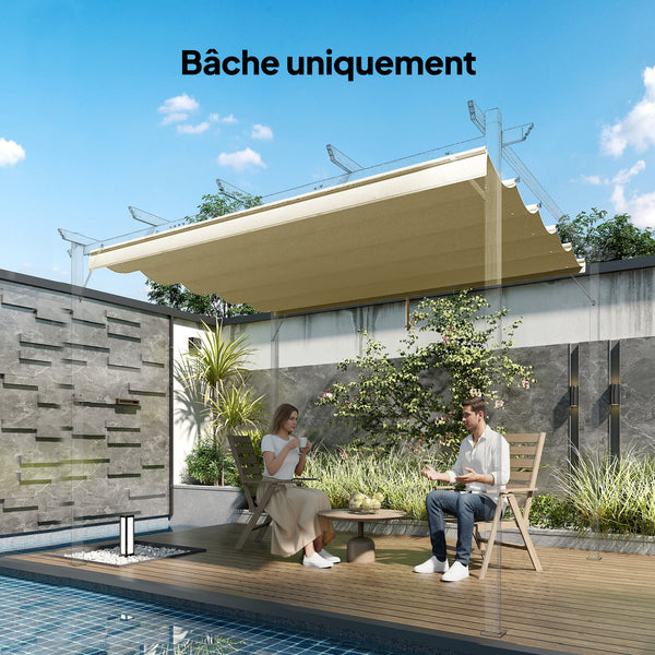 Toile de toit pour pergola tonnelle rétractable de 3 x 3 m - toile uniquement 250 x 255 cm beige