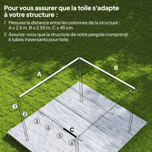 Toile de toit pour pergola tonnelle rétractable de 3 x 3 m - toile uniquement 250 x 255 cm beige