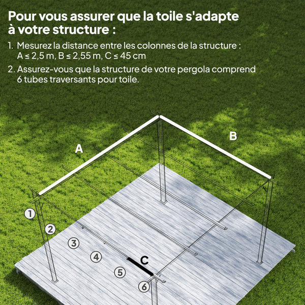 Toile de toit pour pergola tonnelle rétractable de 3 x 3 m - toile uniquement 250 x 255 cm beige