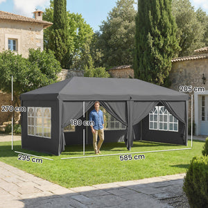 Tonnelle de Jardin 3x6m Barnum Pliant avec Côtés Amovibles - Tente de Réception Structure en Acier Renforcée - Abri de Jardin Pop-up pour Mariage, Fête et Marché, Sac de Transport, Gris Foncé