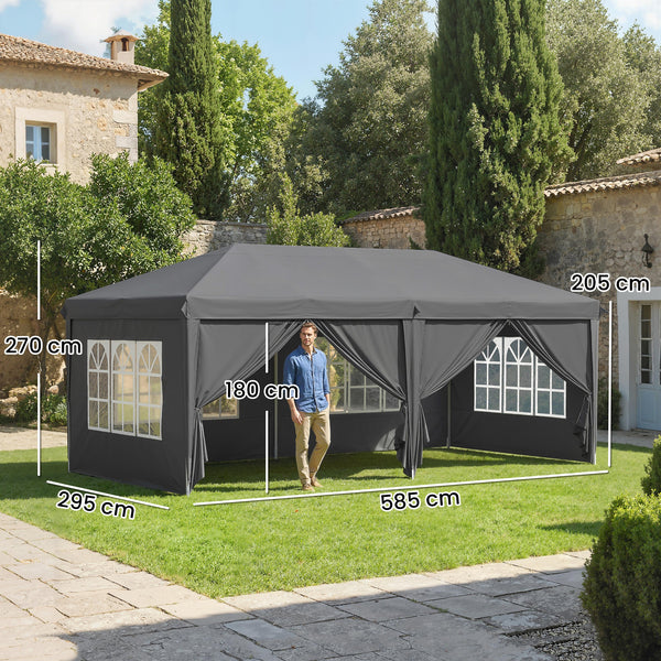 Tonnelle de Jardin 3x6m Barnum Pliant avec Côtés Amovibles - Tente de Réception Structure en Acier Renforcée - Abri de Jardin Pop-up pour Mariage, Fête et Marché, Sac de Transport, Gris Foncé