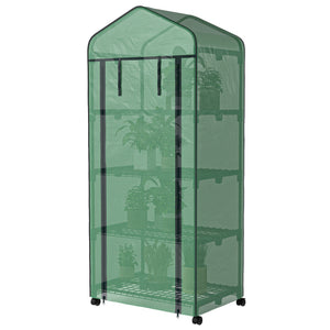 Serre de jardin avec étagères 4 niveaux, serre de balcon, bâche renforcée, châssis en acier, porte zippée, pour légumes plantes fleurs, intérieur et extérieur, 69 x 50 x 165 cm, vert