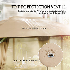 Tonnelle de Jardin 3x4m avec Structure Stable en Métal 60mm - Pavillon Protection UV50+ et 10 Trous de Drainage - Barnum de Réception avec Rideaux et Moustiquaire pour Terrasse, Khaki