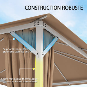 Tonnelle de Jardin 3x4m avec Structure Stable en Métal 60mm - Pavillon Protection UV50+ et 10 Trous de Drainage - Barnum de Réception avec Rideaux et Moustiquaire pour Terrasse, Khaki