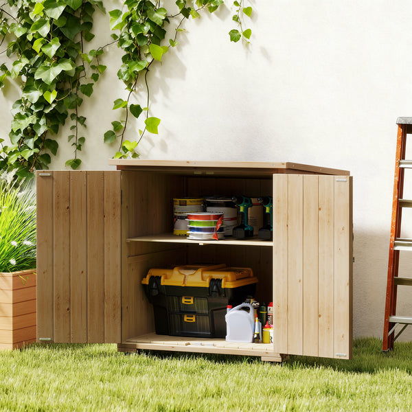Armoire de rangement pour le jardin en bois sapin, Double Porte étagère réglable et Toit bitumé étanche - dim. 77,5L x 88l x 83/90H cm