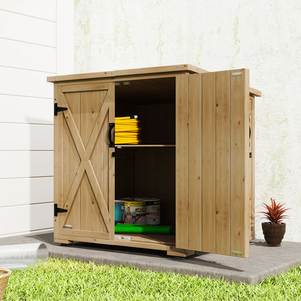 Armoire de rangement pour le jardin en bois sapin, Double Porte étagère réglable et Toit bitumé étanche - dim. 77,5L x 88l x 83/90H cm