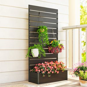 Jardinière avec treillis, lit surélevé de jardin, jardinière extérieure pour plantes grimpantes, bac à fleurs rectangulaire pot de plantes pour balcon terrasse patio, 90,5x38x180 cm, noir