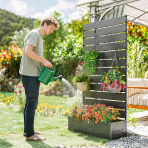 Jardinière avec treillis, lit surélevé de jardin, jardinière extérieure pour plantes grimpantes, bac à fleurs rectangulaire pot de plantes pour balcon terrasse patio, 90,5x38x180 cm, noir