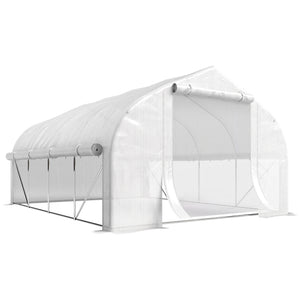 Serre tunnel de jardin 12m², serre de jardin tunnel 395x300x200cm porte et 8 fenêtres avec moustiquaires, pour extérieur, toutes saisons, légumes, fruits, bâche PE haute densité 140g/m² blanc