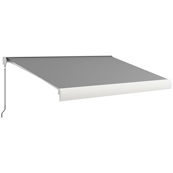 Store banne motorisé, store banne électrique, 4 x 3 m, angle réglable 14°-30°, avec télécommande et manivelle manuelle, en aluminium et polyester de 270g/m² protection solaire, gris clair