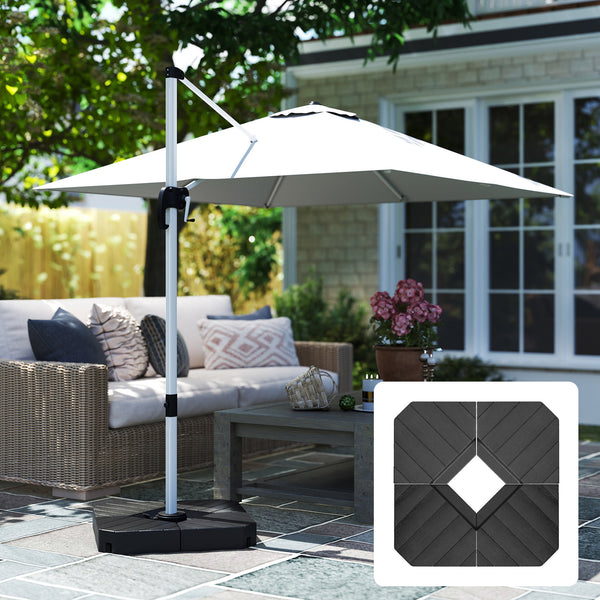 Lot de 4 dalles de parasol Poids de lestage carré pour parasols déportés pieds croix - à remplir d'eau ou de sable jusqu'à 60/80 kg - Noir