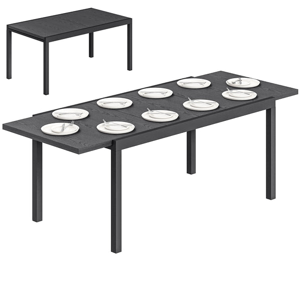 Table de Jardin Extensible 154-214 cm Plateau Aluminium Effet Bois - Table à Manger Extérieur Robuste avec Pieds Réglables - Mobilier de Terrasse 8-10 Personnes, Gris Anthracite
