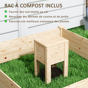 Jardinière en bois, carré potager extérieur bois avec bac à compost, design à fond ouvert, bac à fleurs pour légumes fleurs dans jardin terrasse patio, 123 x 123 x 25,5 cm, bois naturel