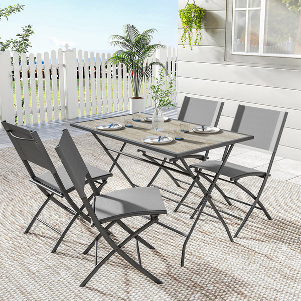 Ensemble de Salle à Manger de Jardin 5 Pièces, Table et Chaises Pliantes, Mobilier d'Extérieur avec Sièges en Textilène, Gris