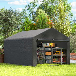 Abri de jardin tente de stockage imperméable abri moto porte enroulable fermeture éclair, garage pour vélo et outils rangement et stockage pour vélo moto bois outils, 200x238x183cm gris foncé