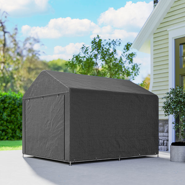 Abri de jardin tente de stockage imperméable abri moto porte enroulable fermeture éclair, garage pour vélo et outils rangement et stockage pour vélo moto bois outils, 200x238x183cm gris foncé