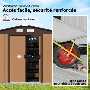 Abri de Jardin 4,9 m² cabane de jardin armoire de jardin Dim. 2,77L x 1,95l x 1,92H m Porte coulissante ventilations tôle Acier Jaune