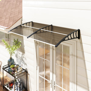 Auvent de porte d'entrée, toit marquise de porte exterieur en polycarbonate et aluminium résistante toit abri protection contre la pluie et UV pour terrasse, balcon, 200 x 96 cm, marron