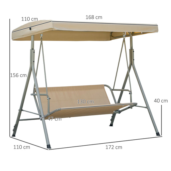 Balancelle de Jardin 3 Places Grand Confort Toit Inclinaison réglable épais Coussins Amovibles Polyester Acier époxy marron clair