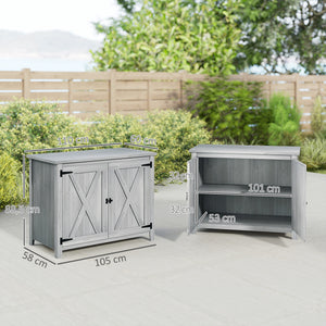 Armoire de Jardin en Bois, Placard de Jardin en Bois avec Étagères et Double Portes, Armoire à Outils, 110 x 60 x 88,5 cm, Gris Clair