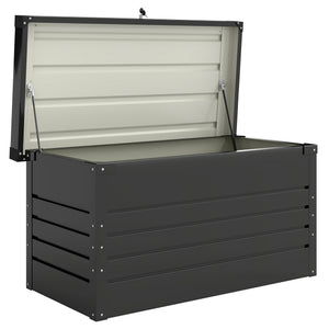 Coffre de rangement en métal 350L - boîte de jardin en acier galvanisé étanche avec double vérins à gaz - malle de rangement verrouillable pour coussins, outils et terrasse, gris anthracite