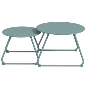 Lot de 2 tables basses rondes gigognes empilables de Jardin métal époxy, Table d'Appoint Stable pour extérieur Ø60 et Ø48 cm, bleu