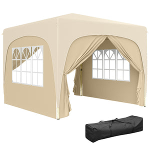 Tonnelle de jardin exterieur 3 x 3 m, tonnelle pliante pop up, hauteur réglable, sac de transport inclus, protection UPF50+, barnum pliant pour camping, festival, patio, sable