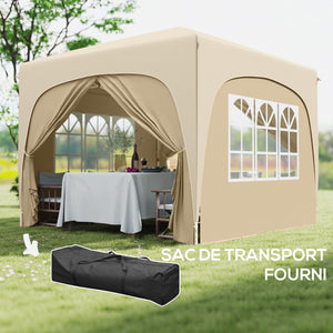 Tonnelle de jardin exterieur 3 x 3 m, tonnelle pliante pop up, hauteur réglable, sac de transport inclus, protection UPF50+, barnum pliant pour camping, festival, patio, sable