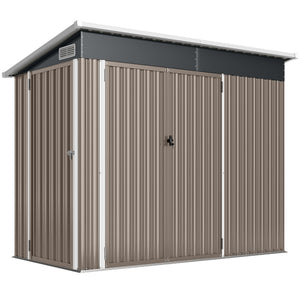 Abri de jardin en métal, cabane de jardin extérieure 234 x 132 x 185 cm, triple porte verrouillable, toit incliné, aérations et gants, cabanon rangement outils en acier galvanisé, gris clair