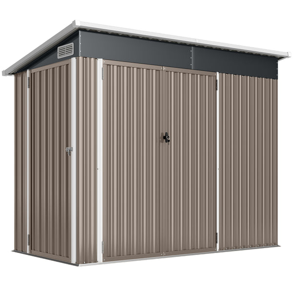 Abri de jardin en métal, cabane de jardin extérieure 234 x 132 x 185 cm, triple porte verrouillable, toit incliné, aérations et gants, cabanon rangement outils en acier galvanisé, gris clair