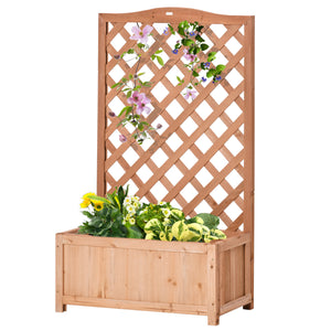 Jardinière avec treillis, bac à fleurs, lit surélevé, pour plantes grimpantes, légumes, fleurs, en bois massif, intérieur et extérieur, cour, jardin, balcon, 70 x 28 x 117 cm, marron