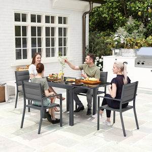 Salon de jardin extérieur en aluminium et textilène table extensible 4 chaises empilables - 4 personnes - dim. table 80/160L x 80l x 75H cm gris