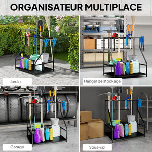 Organiseur d'outils de jardin avec crochets, porte-outils de garage à 3 niveaux, support d'outils de jardin pour sécateurs, pelles, râteaux pour jardin, garage orange