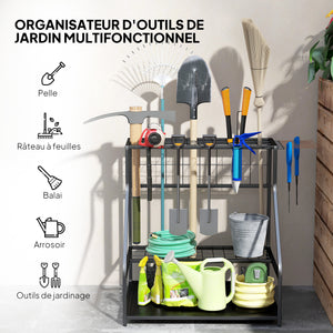 Organiseur d'outils de jardin avec crochets, porte-outils de garage à 3 niveaux, support d'outils de jardin pour sécateurs, pelles, râteaux pour jardin, garage orange