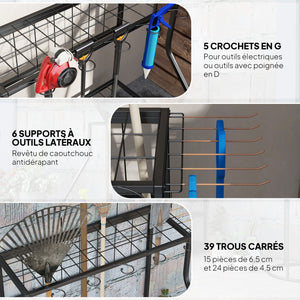 Organiseur d'outils de jardin avec crochets, porte-outils de garage à 3 niveaux, support d'outils de jardin pour sécateurs, pelles, râteaux pour jardin, garage orange