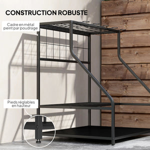 Organiseur d'outils de jardin avec crochets, porte-outils de garage à 3 niveaux, support d'outils de jardin pour sécateurs, pelles, râteaux pour jardin, garage orange