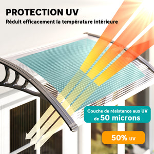 Auvent de porte d'entrée, toit marquise de porte exterieur en polycarbonate et aluminium résistante toit abri protection contre la pluie et UV pour terrasse, balcon, 100 x 75 cm, transparent