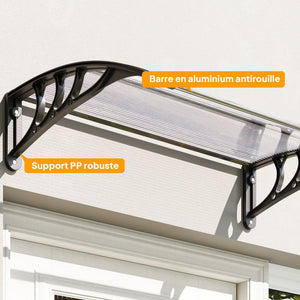 Auvent de porte d'entrée, toit marquise de porte exterieur en polycarbonate et aluminium résistante toit abri protection contre la pluie et UV pour terrasse, balcon, 100 x 75 cm, transparent