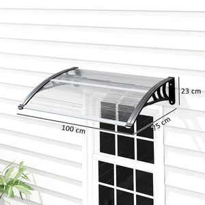 Auvent de porte d'entrée, toit marquise de porte exterieur en polycarbonate et aluminium résistante toit abri protection contre la pluie et UV pour terrasse, balcon, 100 x 75 cm, transparent