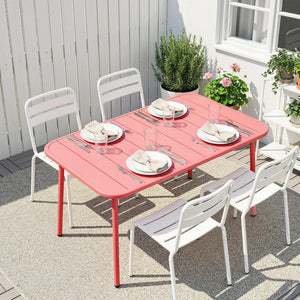 Table de Salle à Manger Extérieure 120 x 70 cm pour 4 Personnes, Table de Jardin Rectangulaire avec Plateau à Lattes, Bords Arrondis et Cadre en Acier Résistant à la Rouille, Rouge