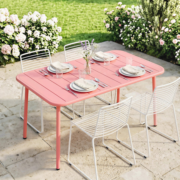 Table de Salle à Manger Extérieure 120 x 70 cm pour 4 Personnes, Table de Jardin Rectangulaire avec Plateau à Lattes, Bords Arrondis et Cadre en Acier Résistant à la Rouille, Rouge