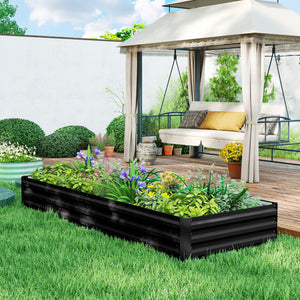 Carré Potager en Métal Modulable - Potager Surélevé 241x90,5x30cm en Acier Galvanisé - Jardinière Extérieur Anti-Rouille pour Légumes et Fleurs, Noir