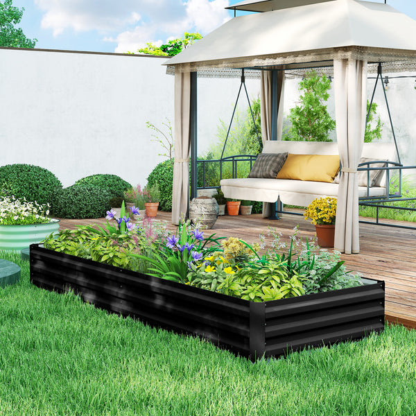 Carré Potager en Métal Modulable - Potager Surélevé 241x90,5x30cm en Acier Galvanisé - Jardinière Extérieur Anti-Rouille pour Légumes et Fleurs, Noir