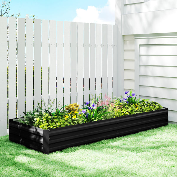 Carré Potager en Métal Modulable - Potager Surélevé 241x90,5x30cm en Acier Galvanisé - Jardinière Extérieur Anti-Rouille pour Légumes et Fleurs, Noir