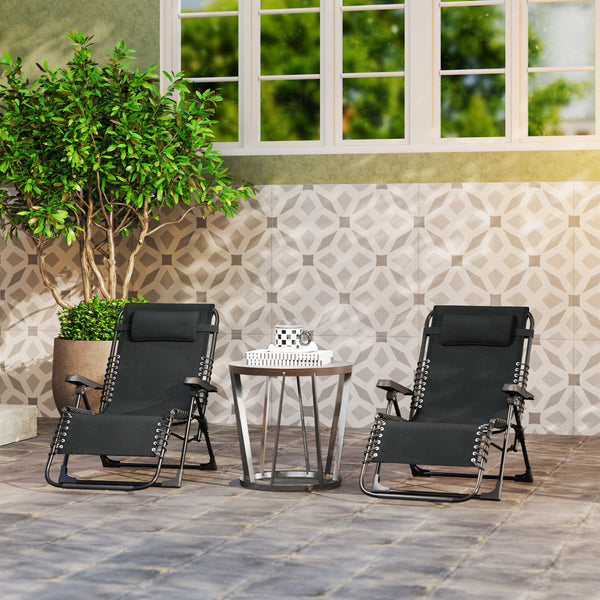 Lot de 2 bain de soleil, chaise longue pliante avec appuie-tête en textilène, transat jardin extérieur inclinable de plage camping piscine terrasse, 90 x 65 x 112 cm, noir