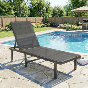 Bain de Soleil en Aluminium avec Roulettes - Transat de Jardin Inclinable à Plat 4 Positions et Textilène 530g/m² - Chaise Longue de Piscine Anti-Rouille, Gris Foncé
