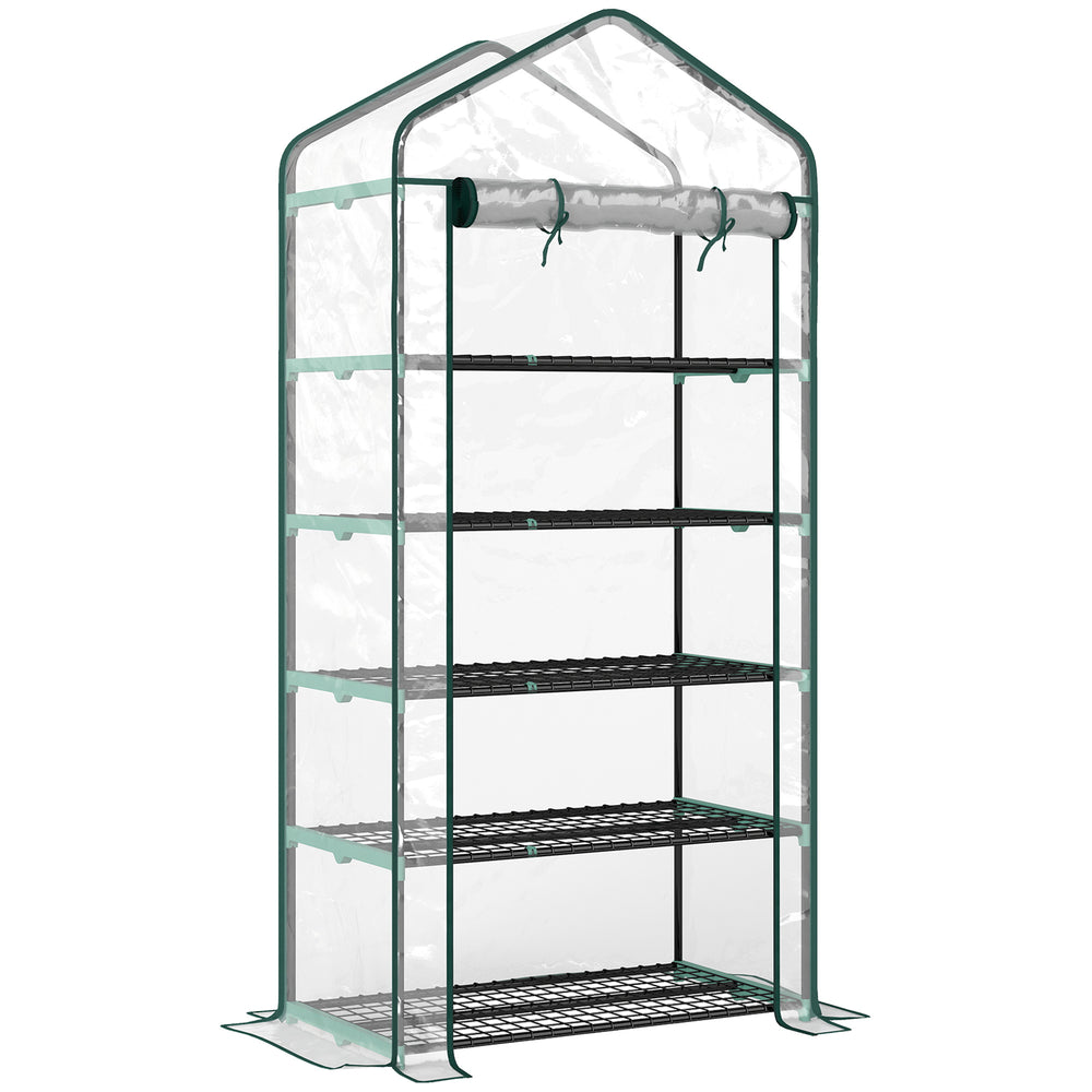 Serre de jardin avec étagères 5 niveaux, serre de balcon, bâche renforcée, châssis en acier, porte zippée enroulable, pour légumes plantes fleurs, 90x49x193cm, transparent