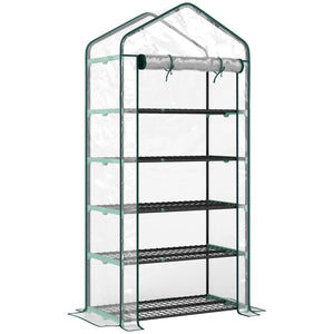 Serre de jardin avec étagères 5 niveaux, serre de balcon, bâche renforcée, châssis en acier, porte zippée enroulable, pour légumes plantes fleurs, 90x49x193cm, transparent