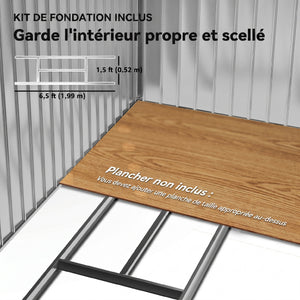 Abri de Jardin 2,5 m² - Remise pour Outils avec Kit de Fondation - Cabanon Porte Verrouillable - Dim. 213L x 130l x 185H cm - Tôle d'Acier Gris