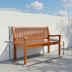 Banc de Jardin 2 Places, Banc Extérieur en Bois avec Housse Imperméable, Siège de Jardin avec Dossier Ergonomique, Mobilier pour Terrasse, Balcon, Porch, Marron Clair